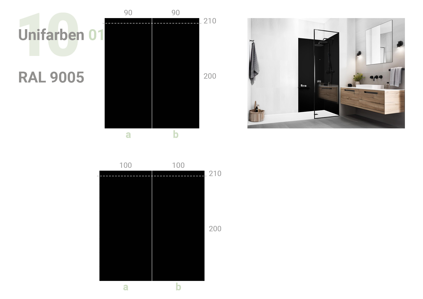 Übersicht, die das  zweiteilige Format 90 x 90 und 100 x 100 cm  und das Milieubild für folgendes Motiv zeigt: Einfarbig schwarzes Bild, keine sichtbaren Details oder Muster.
