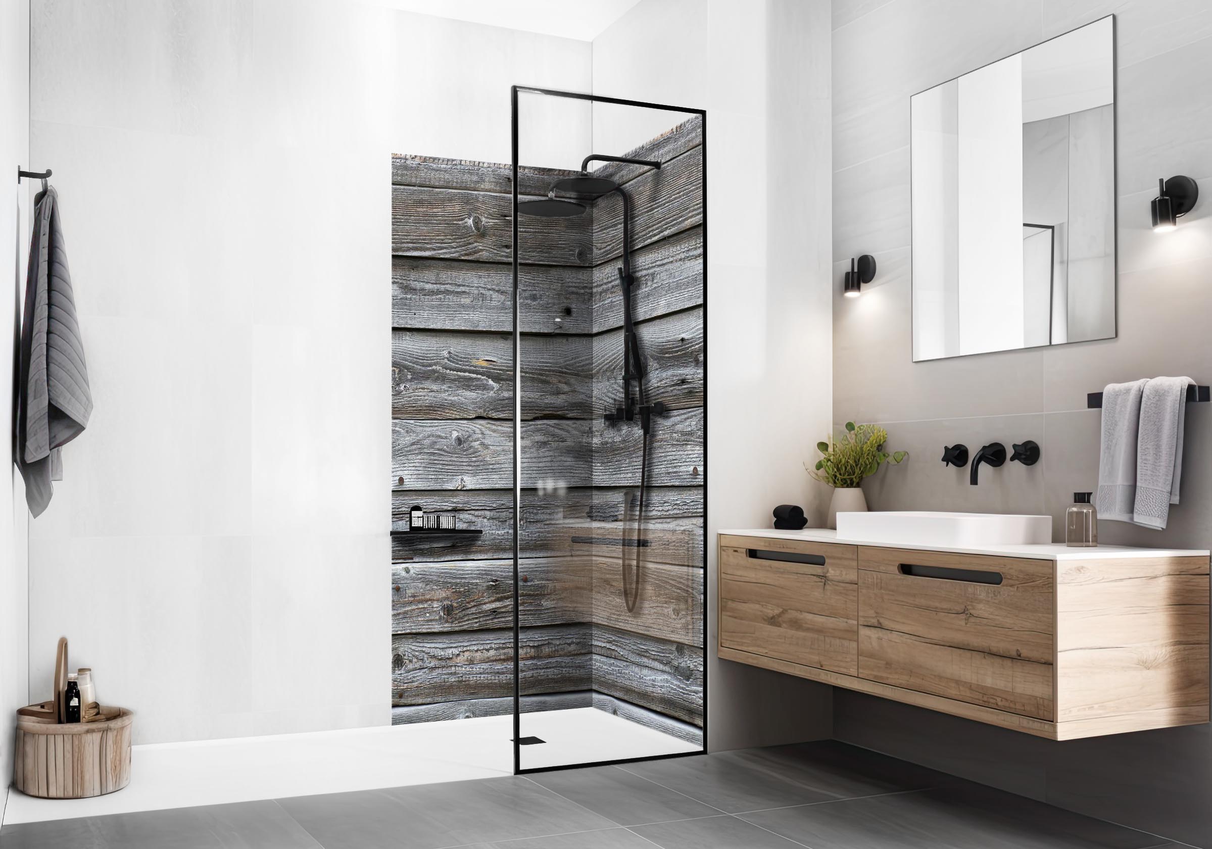 Duschrückwand für das Bad mit Motiv Holz v2