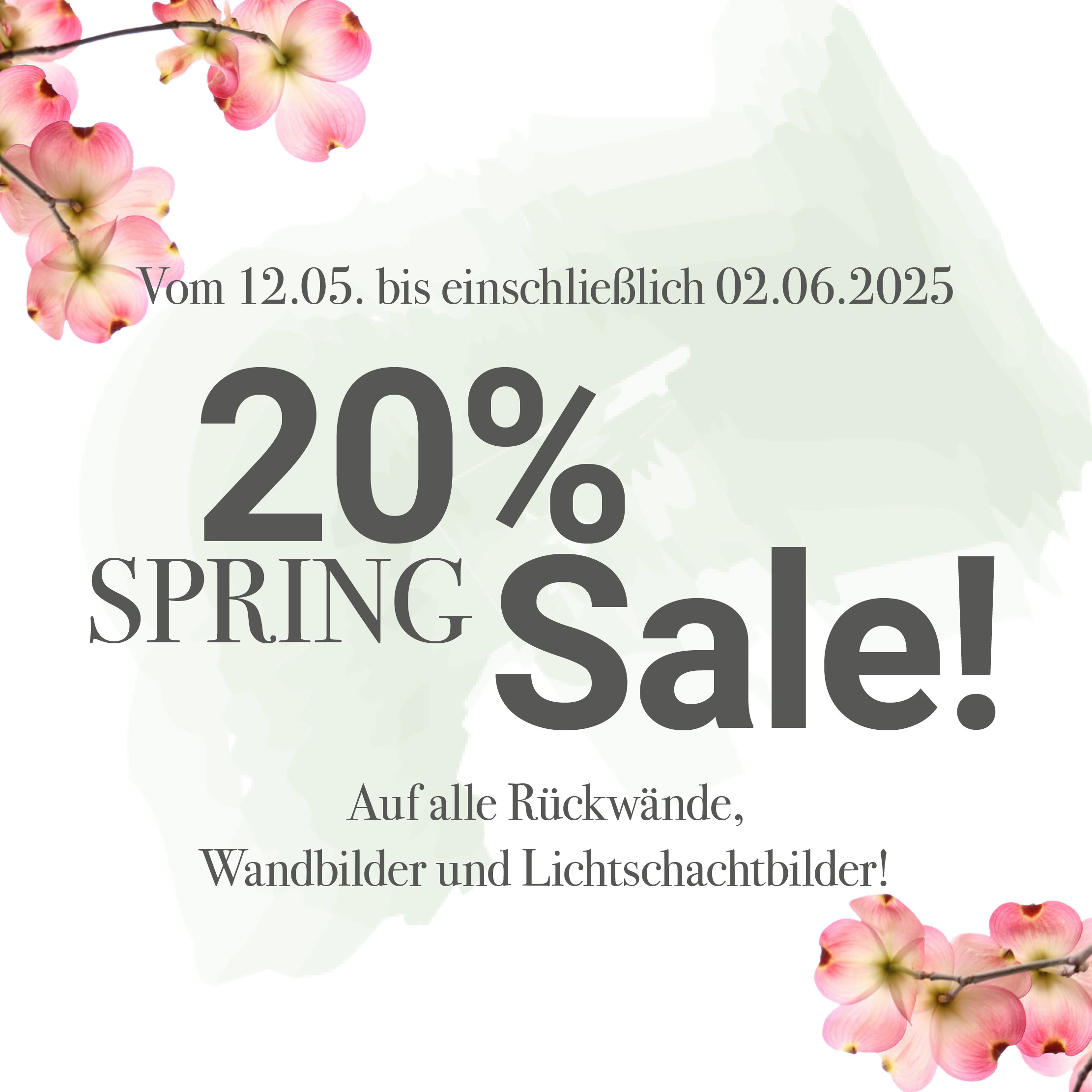 20% Spring Sale auf alle Rückwände, Wandbilder und Lichtschachtbilder.