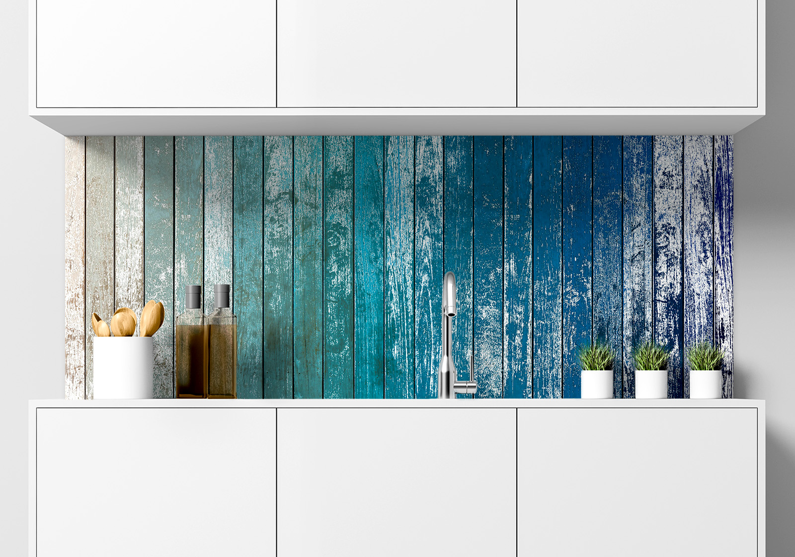 Küchenrückwand - blau weißes rustikales Holz Küchenrückwand - blau weißes rustikales Holz